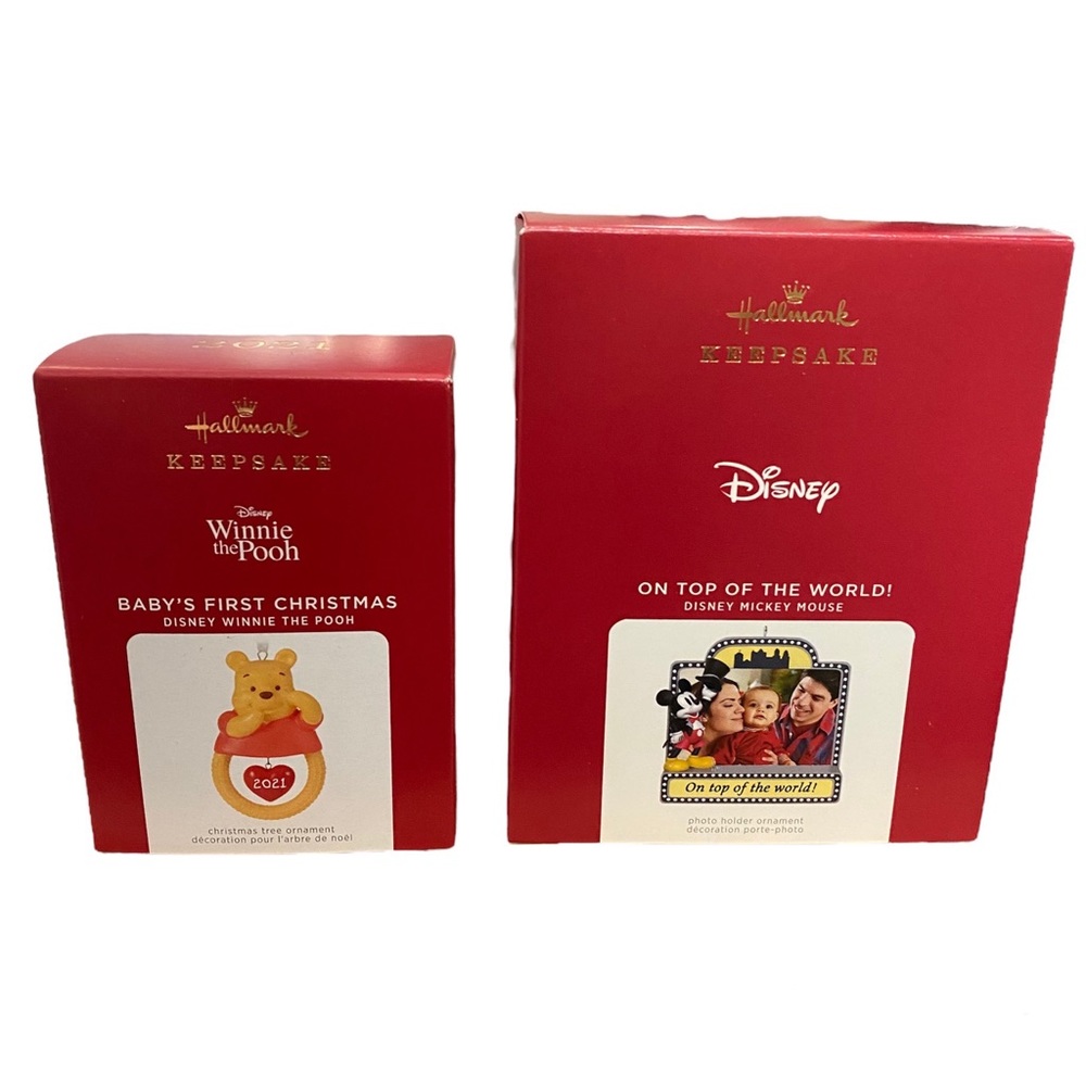 Hallmark Disney Ornaments Winnie the Pooh Baby Christmas and On Top of the World